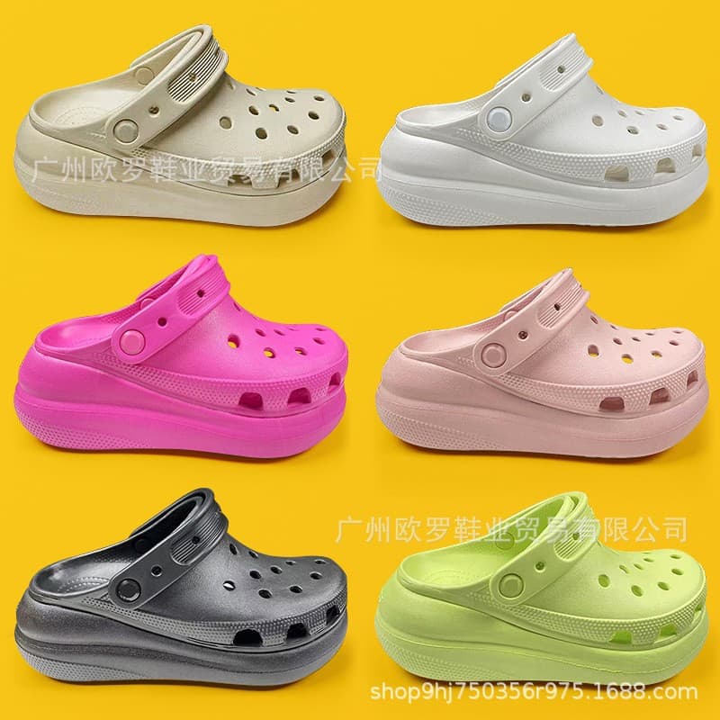 Crocs Puff Clog Sandals for Women, Thick Sole Height-Increasing Beach Shoes, Anti-Slip Soft Sole Slippers, Cloud Clog Outdoor Sandals