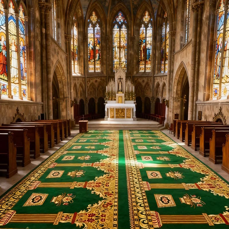 Wilton Machine-Woven Carpet, Full Coverage Church Carpet, Large Area Machine-Woven, Middle Eastern Style, Single or Multi-Person Full Coverage Carpet