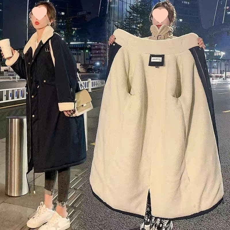 2025 New Style Maternity Winter Outfit Set with Fleece Lining and Thickened Cotton Coat, Mid-Length, Suitable for Late Pregnancy Autumn and Winter Wear