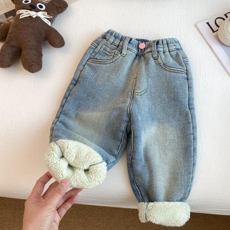 Girls Thickened Fleece Lined Denim Jeans Winter Trousers Autumn Winter Style Children Pants Soft Cotton Casual Long Trousers