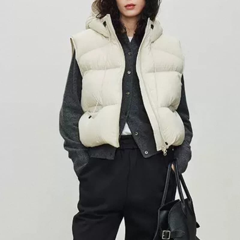 Down Vest for Women Outer Wear Design Sense Winter Outerwear Puffy Duck Down Women's Hooded Sleeveless Shoulder Jacket Pinghu