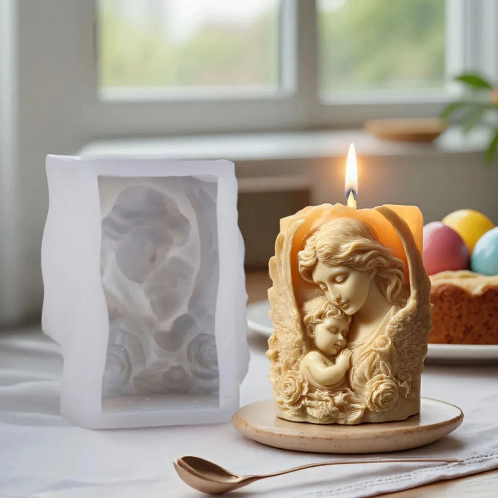 Wenxin Mother and Child Embrace Aromatherapy Candle Silicone Mold DIY Easter Figurine Scented Stone Motherly Love Angel Candle