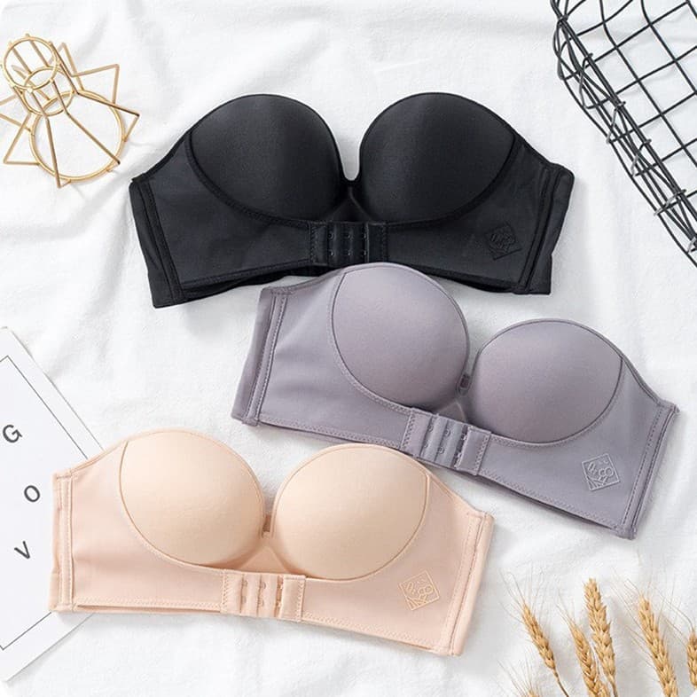 Strapless Front-Closure QQ Candy Manufacturer Invisible Anti-Slip Thick Cup Push-Up Adjustable Bra for Women with Small Bust