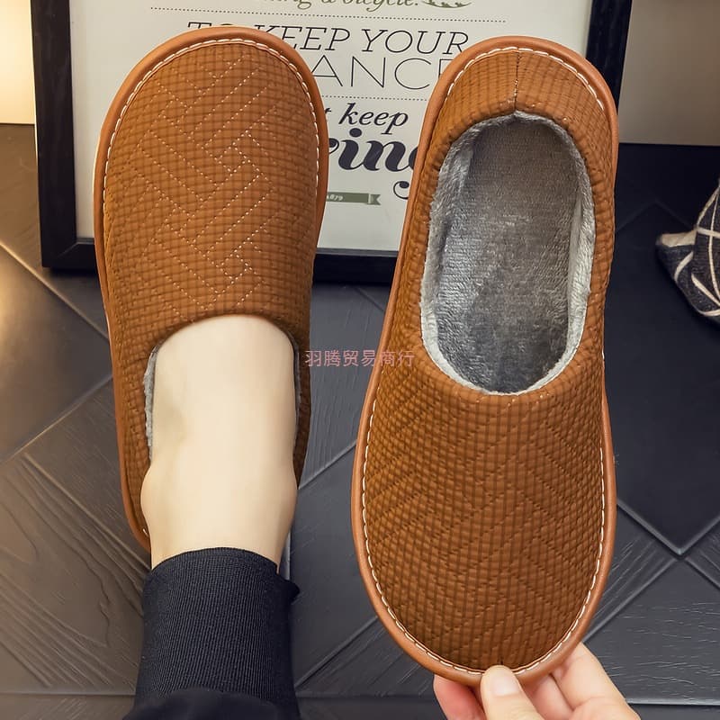 Unisex Heel-Wrap Cotton Slippers for Couples Home Use Indoor Non-Slip Soft-Soled Plush Warm Fabric Shoes