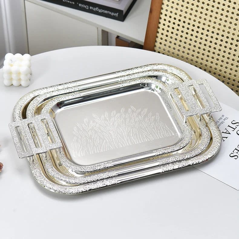 Rectangular Silver Mirror Tray, Light Luxury Dessert Cake Pastry Dried Fruit Platter, Tray for Hotel Cafe Home Use