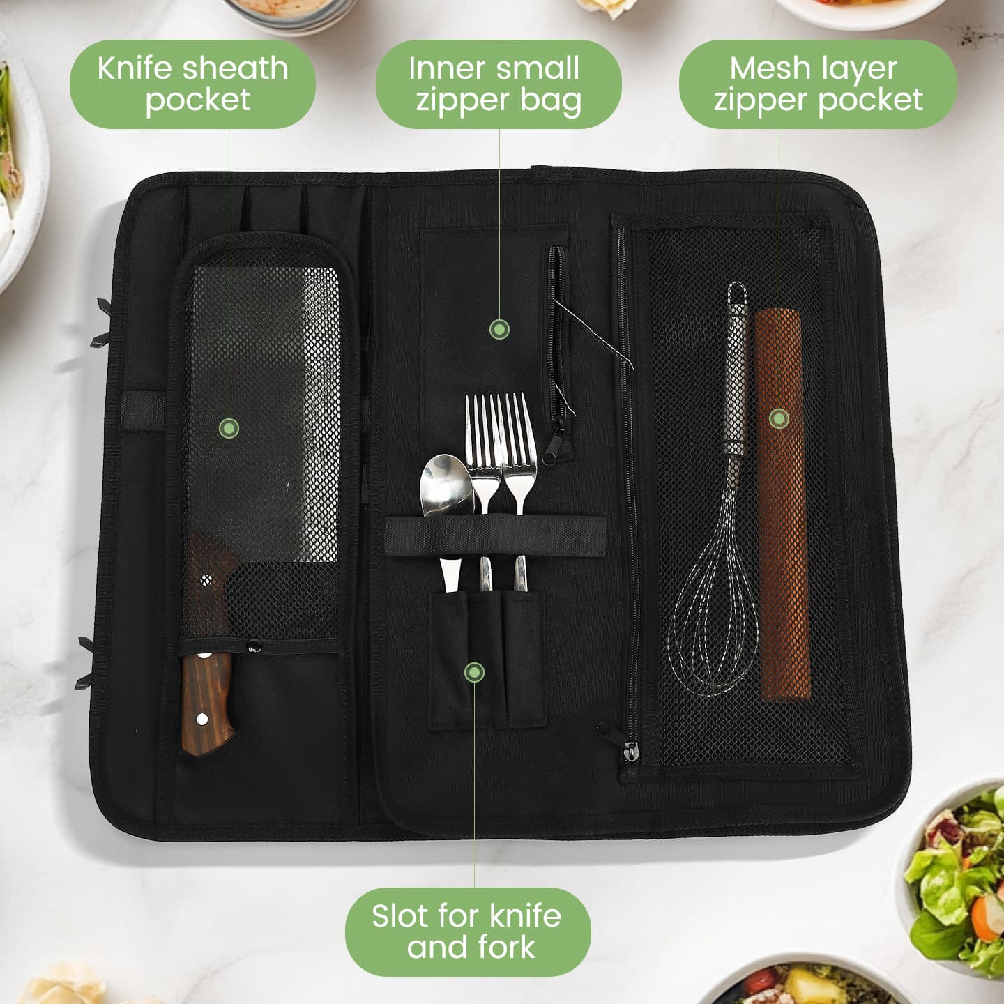 Portable chef knife tool bag rolled knife bag waterproof and wear-resistant western food student knife storage bag knife set knife bag