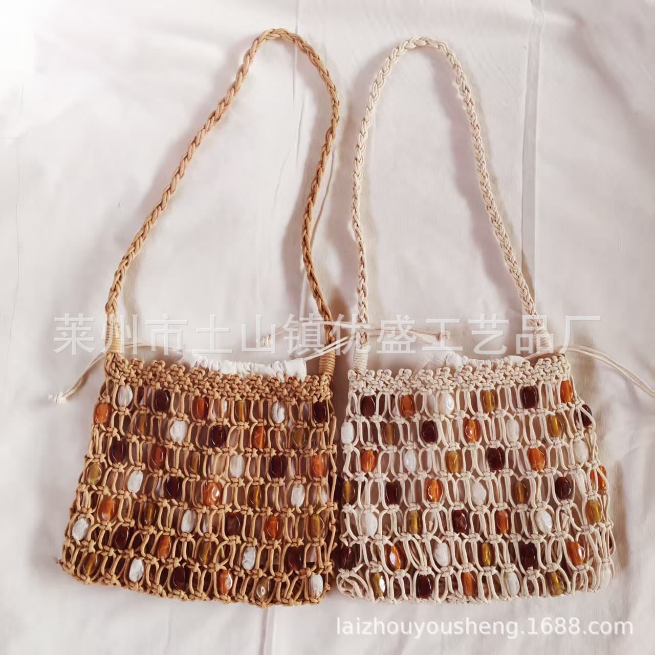2026 New Handwoven Beach Bag Shoulder Bag Beaded Straw Bag Women's Bag Casual Vacation Bag Tote Bag