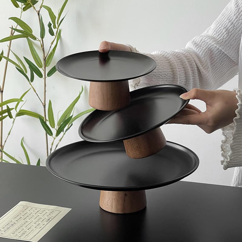 Japanese Style Stainless Steel High Leg Tray for Living Room Fruit Candy Cake Dessert Snack Plate Home Special Use Plate