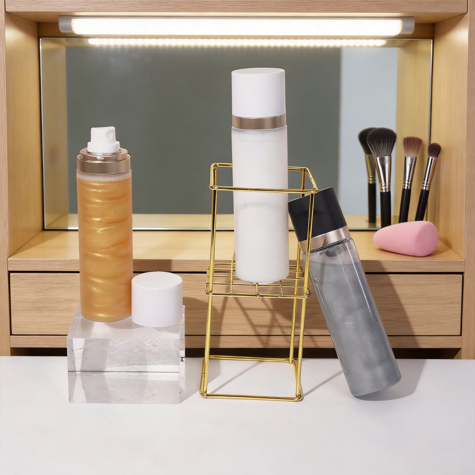 Cross-border Foreign Trade No LOGO Setting Spray Moisturizing Soft Focus Face Gilded Makeup Spray Setting spray