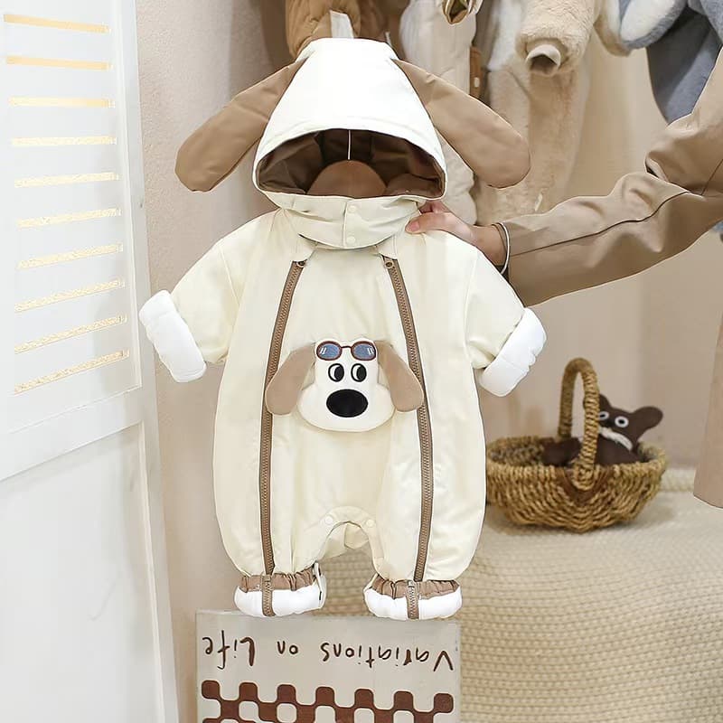 Baby Clothes Infant Romper Toddler Jumpsuit Crawling Suit 100-Day Padded Thick Autumn Winter Windbreaker Outing Puppy