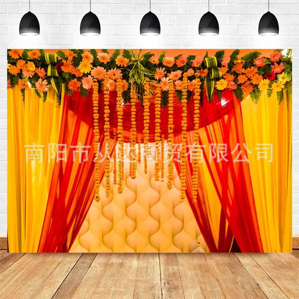 Cross Border Indian Mehndi Festival Curtain Banana Leaves Photo Photography Backdrop Wedding Bridal Shower Party Banner