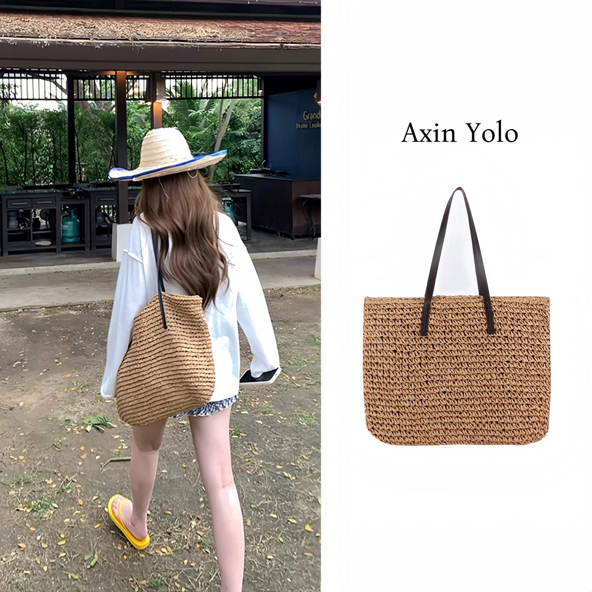Summer Vacation Straw Woven Bag for Women, Large Capacity Beach Bag, Simple and Fashionable Travel Bag