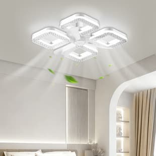 2026 New Restaurant Ceiling Fan Light Home Ultra-Quiet High Wind Ceiling Fan Light Square Crystal Bedroom Fan Light