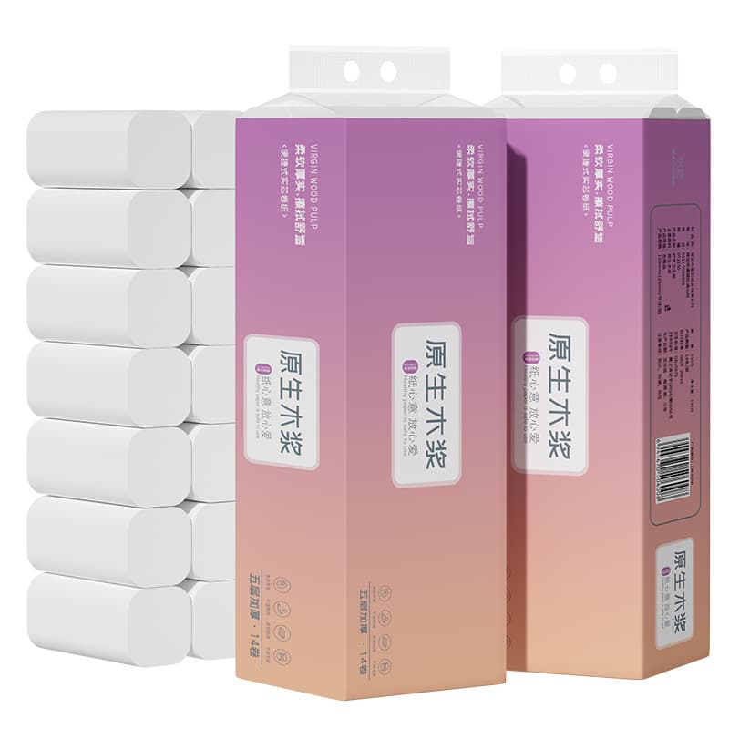 2 Packs of 28 Rolls Natural Wood Pulp Toilet Paper - Fragrance-Free Small Rolls for Home, Economical Bathroom Tissue