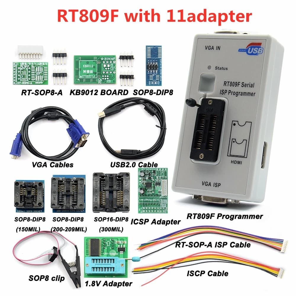 RT809F Motherboard LCD High-Speed USB Programmer BIOS Burner Smart Read/Write Program 11-Piece Set