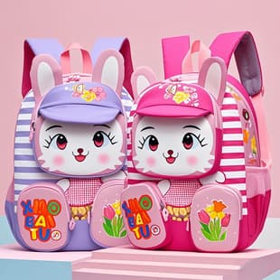 Children's Backpack, Cute Baby Kindergarten Bag, Ages 3-5, Rabbit Design, Double Shoulder Bag