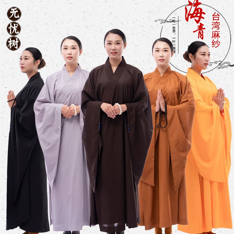 Monk's Robe, Haiqing Layman's Garment, Women's Meditation Clothing, Men's Coat, High-End Taiwanese Linen, Haiqing Coffee Color, Black Opaque