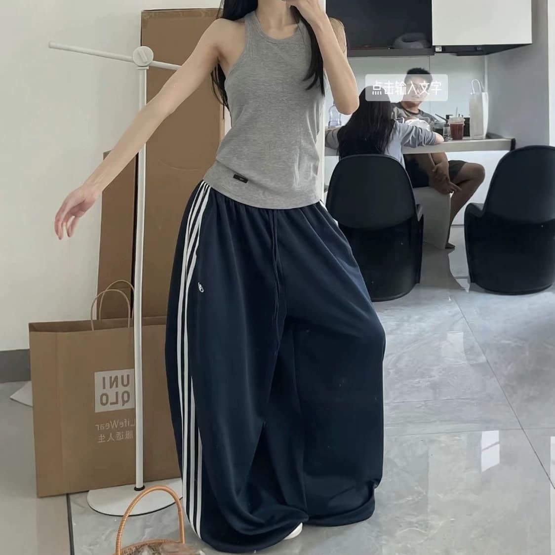 [Breathable Drape] Summer Thin Retro Lazy Style Striped Webbing Spliced Wide-Leg Jazz Dance Casual Pants
