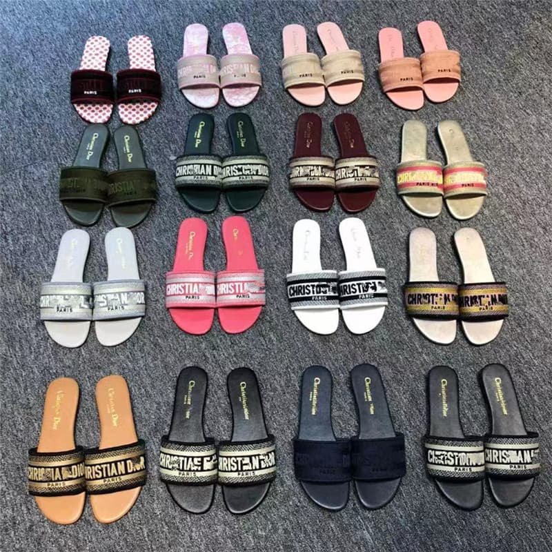 Foreign Trade D Brand Women's Slippers, High-End Version with Jacquard Embroidery, Summer Beach Wear, One-Strap Women's Slippers, Fast Shipping