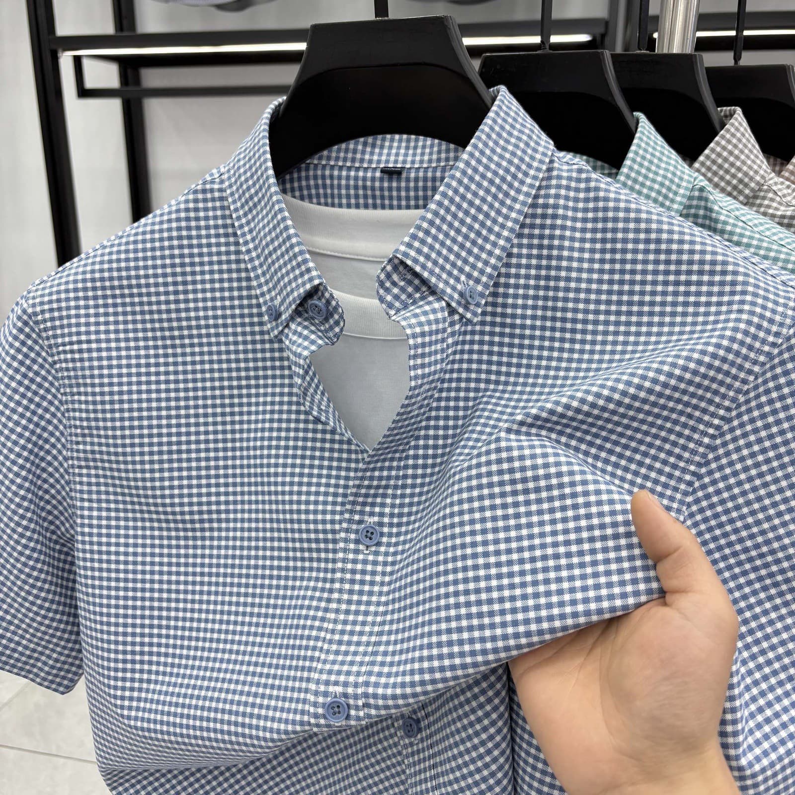 High-end cotton business Tommy pure casual men's short-sleeved shirt anti-wrinkle plaid summer long-sleeved 100% cotton shirt