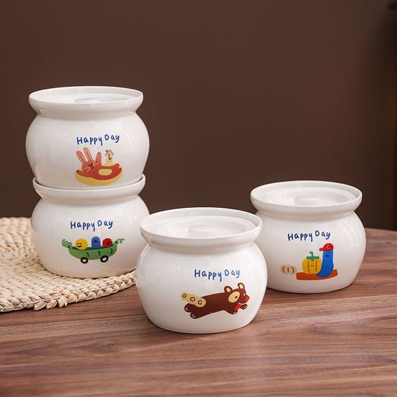 Wholesale factory direct ceramic stew pot, water-sealed stew pot, household with lid, egg custard soup pot, stew jar, steamed egg small earthenware pot