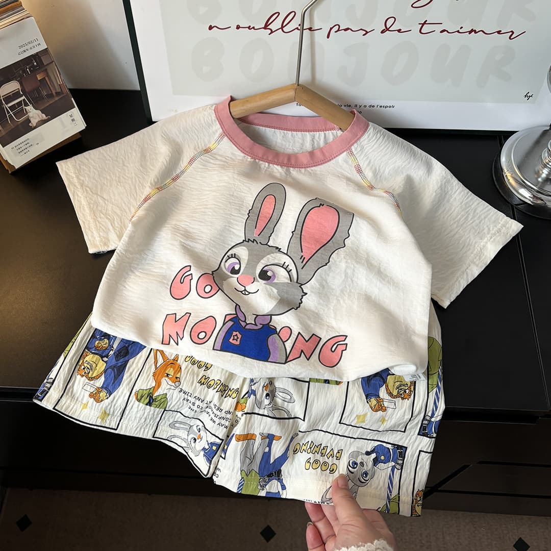 Children's Summer Pajama Set, Stylish Cloud Cotton Home Wear for Boys, Short-Sleeved Shorts, Thin Air Conditioning Clothing for Baby Girls