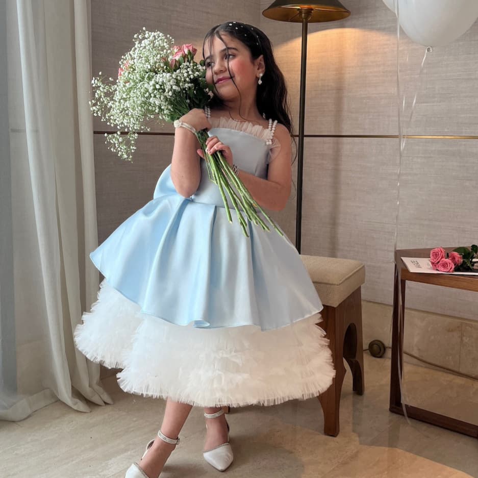 Amazon Shein Girls Pearl Strap Tutu Dress Bow Princess Dress Mesh Children's Gown Cross-Border Kids Clothing