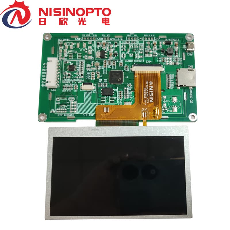 A 4.3-inch 800*480 touch serial port LCD screen is suitable for smart home appliances and industrial testing instruments.