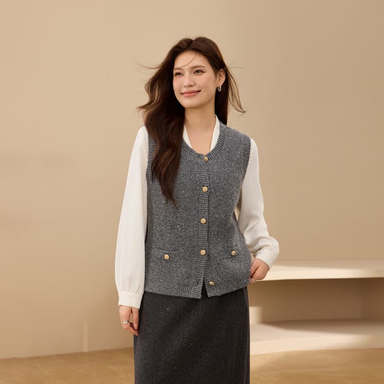 [Layered Sweater Vest] Xianlixiu Plus-Size Women's Clothing Retro Chic Versatile Cardigan for Curvy Girls, 2025 Autumn New Arrival