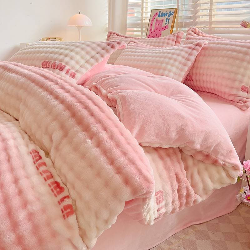 2025 Autumn/Winter New Cross-Border Milk Fleece Bubble Fleece Printed Cartoon Floral Rabbit Fur Export Single Pillowcase Single Duvet Cover