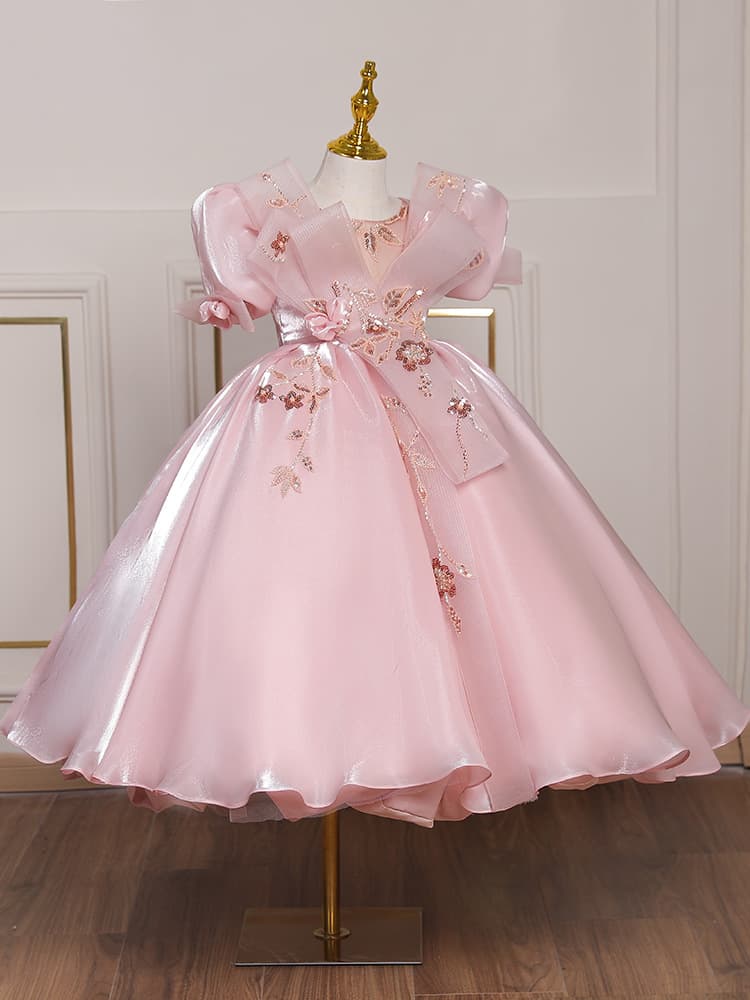 Children's Princess Tutu Dress Pink Runway Flower Girl Piano Performance Outfit Stylish Little Girl Host Dress