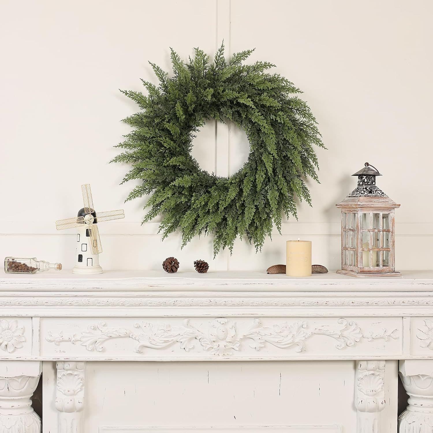 Cross-border New 60cm Large Diameter Christmas Wreath Artificial Large Wreath Real Touch Artificial Green Decoration