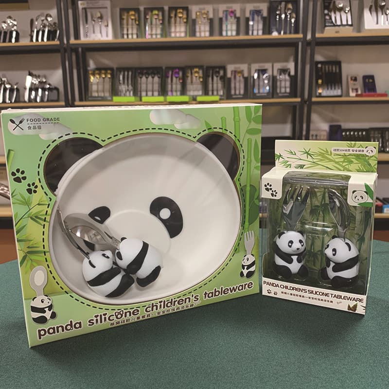 304 Stainless Steel Fork and Spoon Silicone Kids Plate Panda Baby Food Plate Toddler Eating Training Utensil Set