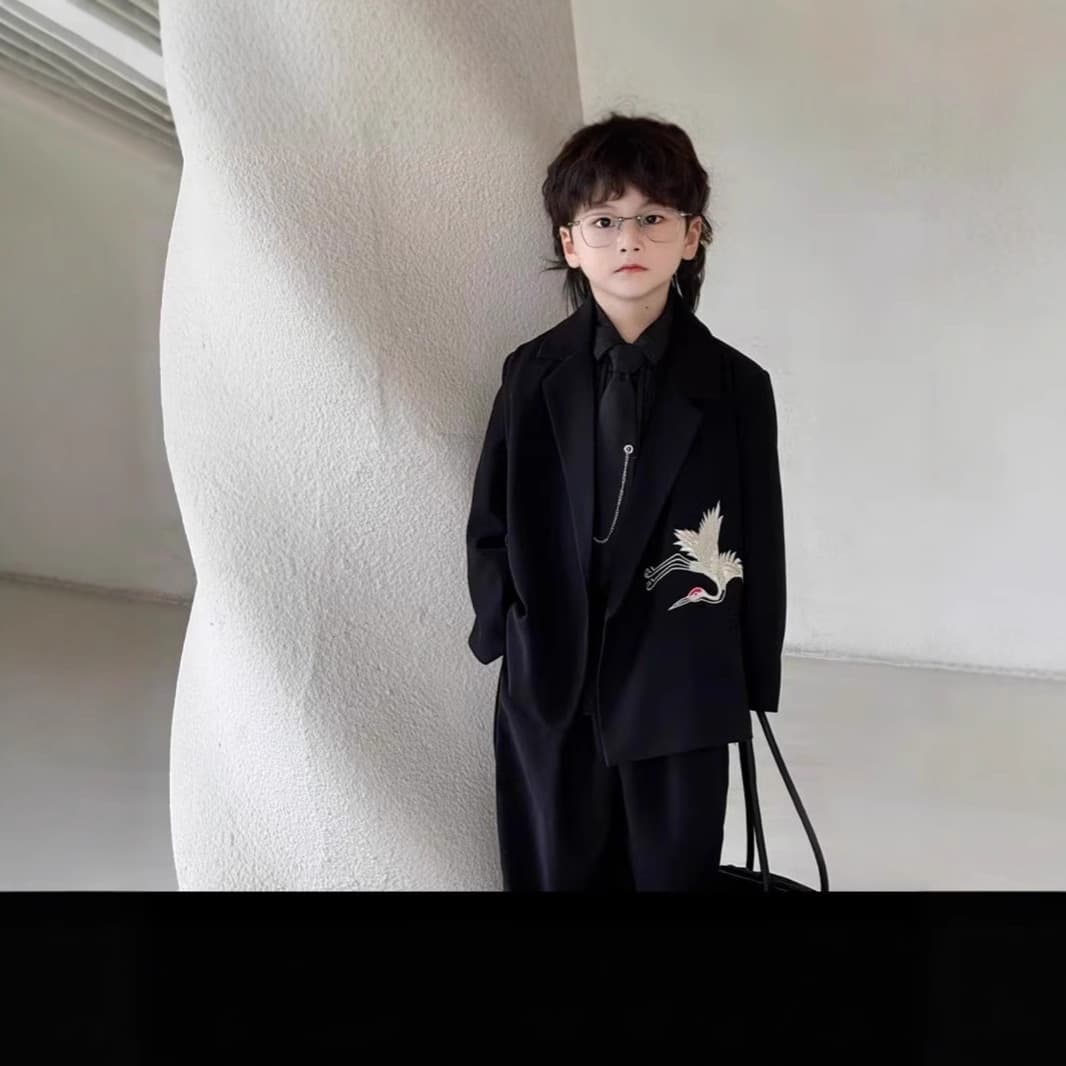 New Chinese Style Boys' Suit Set 2024 Autumn New Kids' Casual Suit Model Runway Performance Costume Original