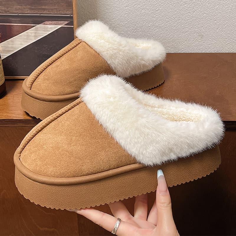 Fur Slippers for Women Outdoor 2025 New Thick Sole Anti-Slip Slippers Warm Comfortable Home Odor-Proof Closed-Toe Cotton Slippers