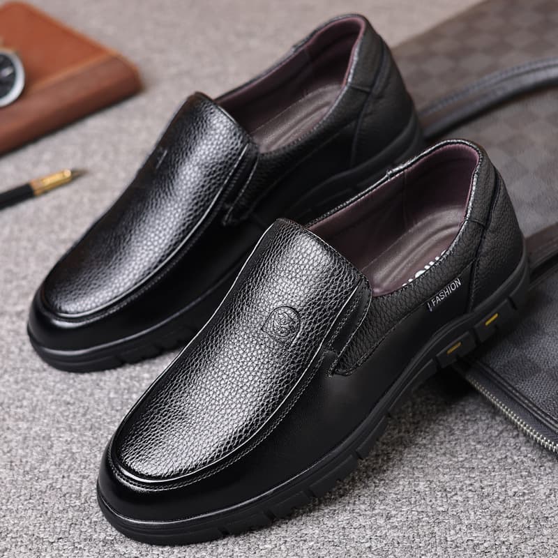 Large Size Men's Slip-On Casual Shoes Leather 48 Code Dad Shoes Comfortable Breathable PU Lined Rubber Outsole Spring Autumn