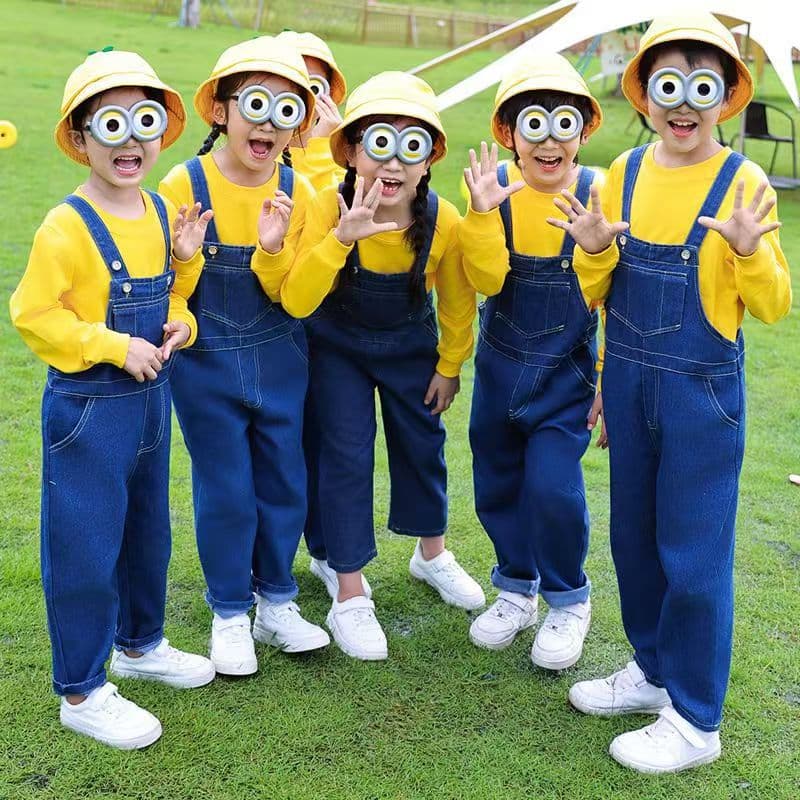 Minions cos kindergarten clothes denim overalls sports games children's cheerleading costumes ethnic style