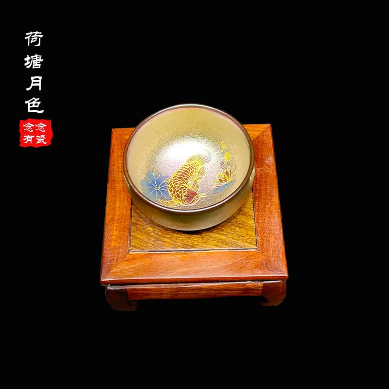 Jianyang Jian Zhan Lotus Pond Moonlight Tea Cup, Champagne Gold Handmade Tea Tasting Cup, Gift Box Set, Iron-Bodied Jian Kiln Tea Cup Wholesale