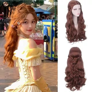 Belle Princess Wig Beauty and the Beast Belle Cosplay Wig Brown Long Curly Hair