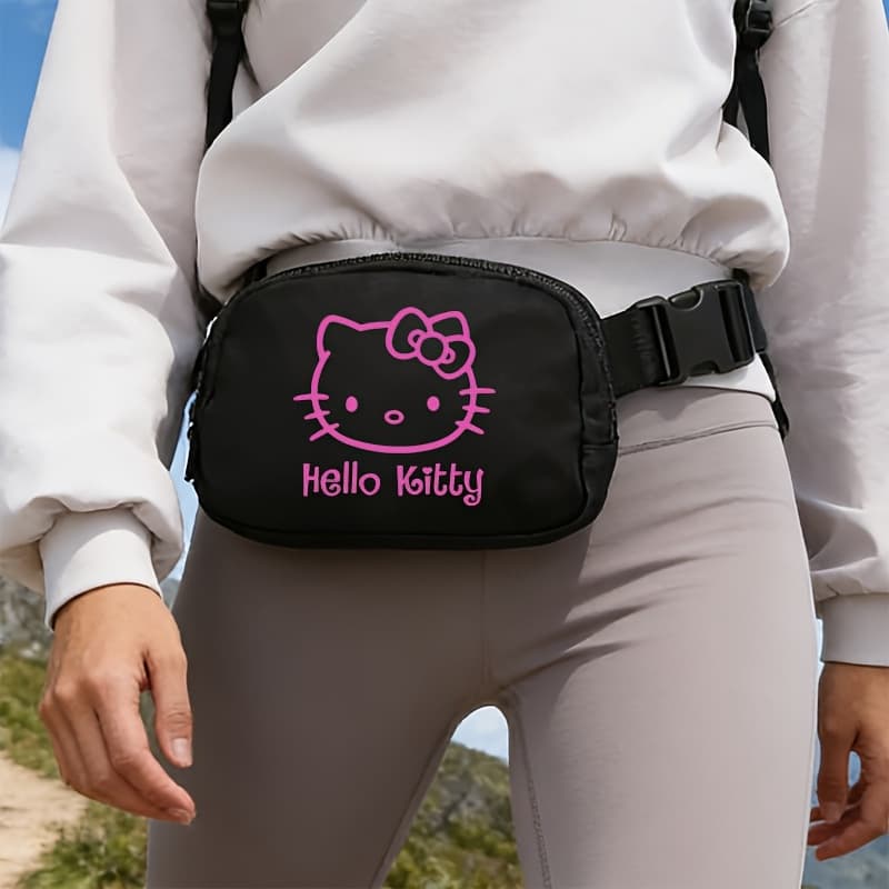 kt cat cartoon pattern casual sports waist bag zipper mobile phone bag girls outdoor sports waist bag girl waist bag