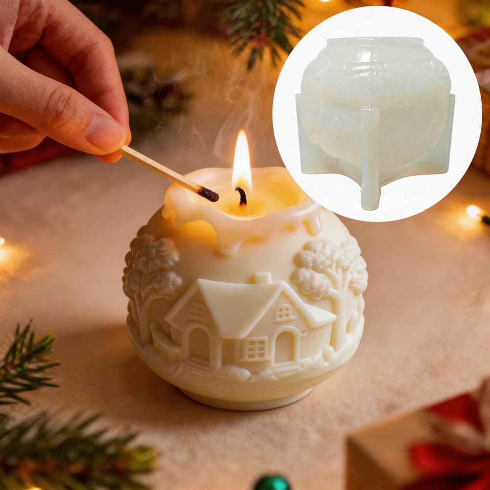 Christmas Decoration House Ball Scented Candle Silicone Mold DIY Christmas Ball House Plaster Ornaments