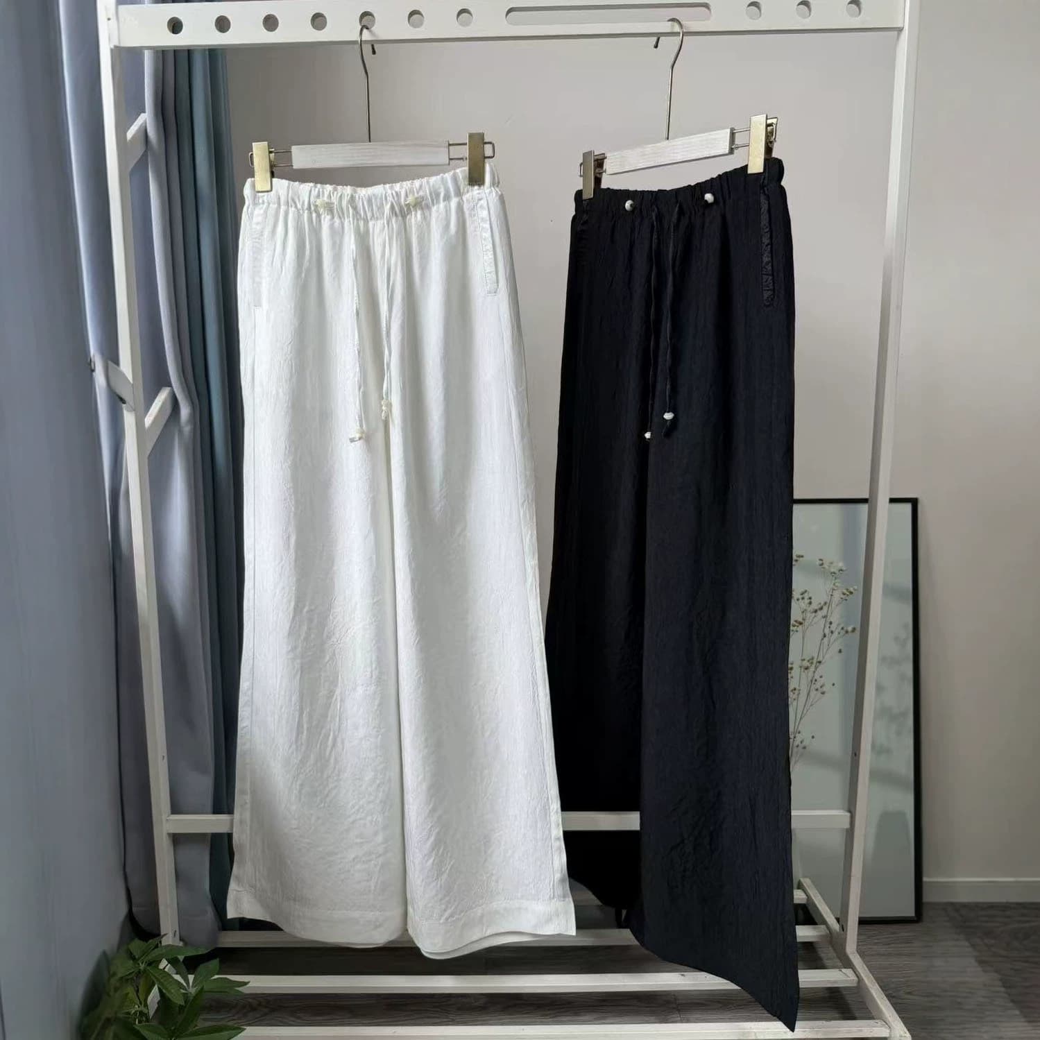 Refreshing and Lazy Casual Summer Smooth Slimming High Waist Wide Leg Pants Straight Leg Cool Pants Casual Pants for Women