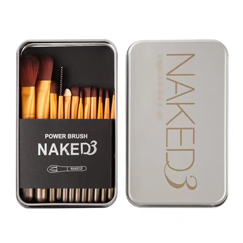 Cross-border NAKED3 Makeup Brush Set 12pcs Concealer Brush Foundation Eyeshadow Iron Box Cosmetic Brush Kit Tool for Export