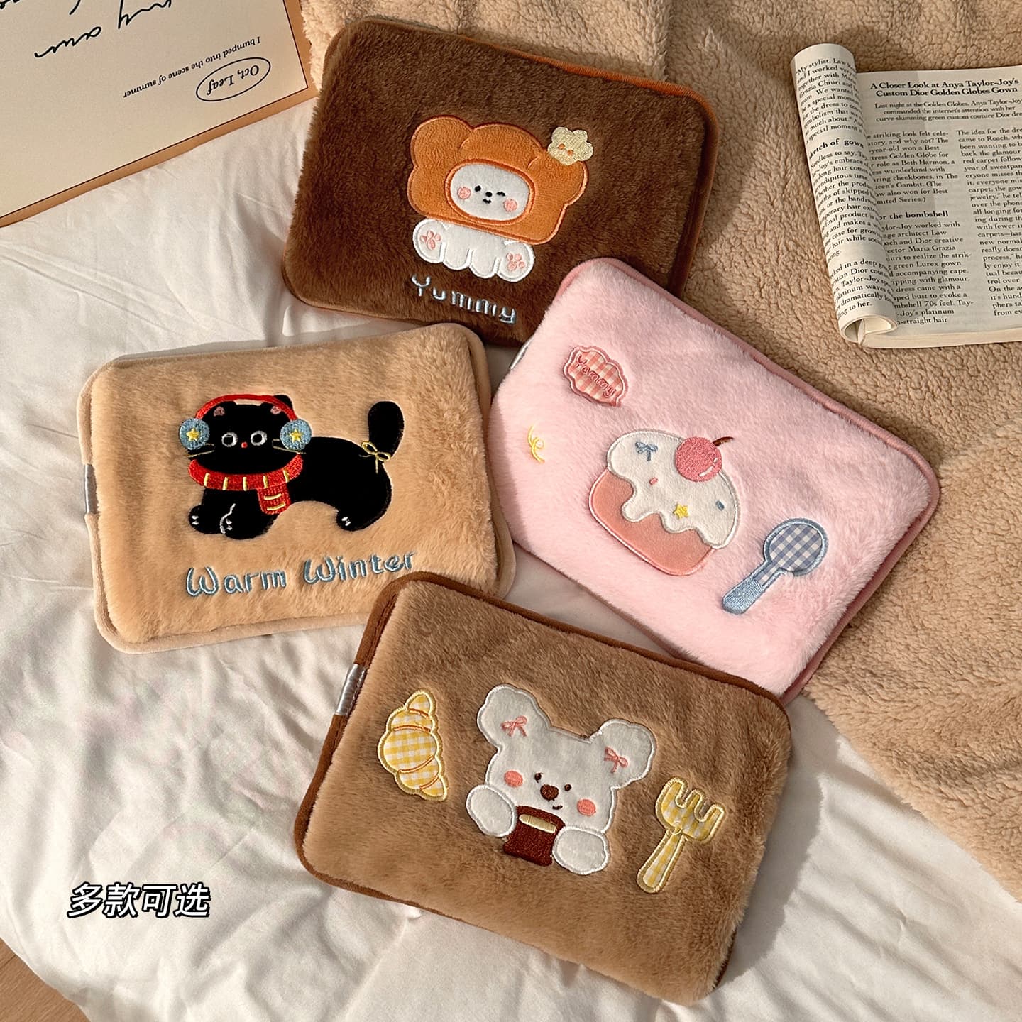 Cute portable cartoon hot water bags with embroidered bear designs, high-appearance student thermal insulation winter new arrivals