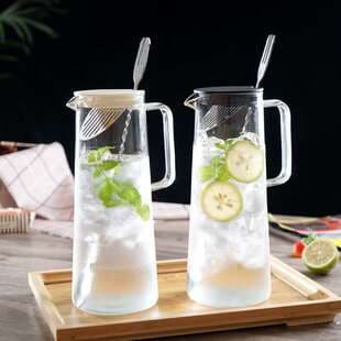 Borosilicate Glass Cold Water Pitcher, Large Capacity Straight-Sided Glass Pitcher, Household Boiled Water Cooling Pitcher, Fruit Juice Pitcher