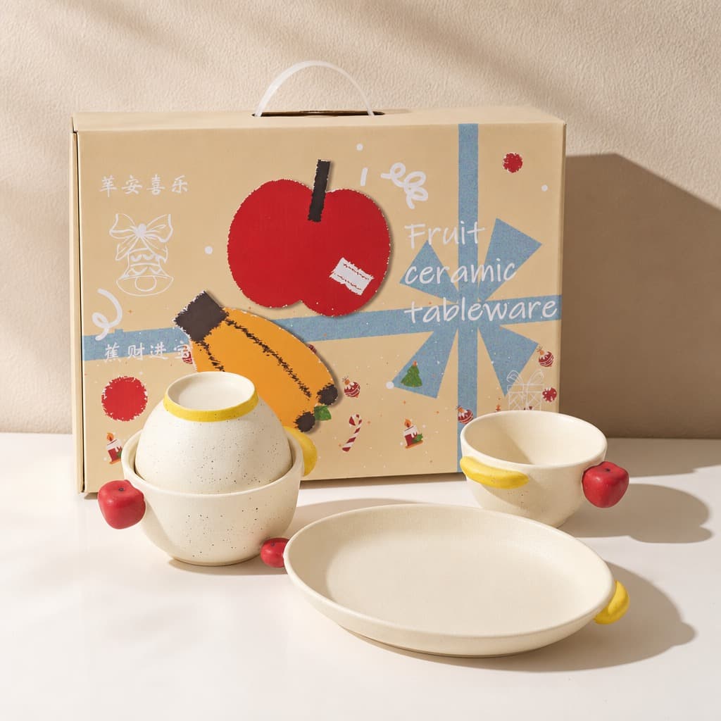 Creative ceramic tableware set, high-looking ins internet celebrity girl fruit embossed bowl, plate, tableware gift box set