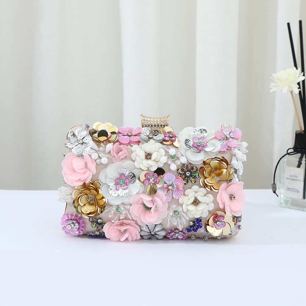Cross-border Hot Selling Women's Floral Evening Bag Fashion Banquet Wedding Clutch Bag Ladies Handbag Niche High-end Top Handle Bag