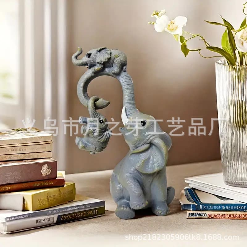 Elephant Family Resin Statue Figurine for Home Desktop Decoration, Yard, Garden Decor Ornament