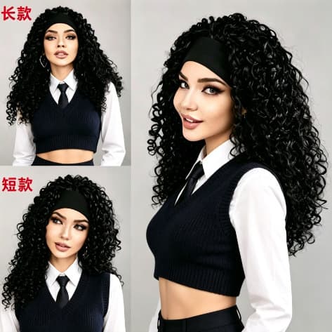 European and American wigs, high simulation human hair, fully machined ice ribbon, kinkycurly fashionable women's headgear, foreign trade cross-border