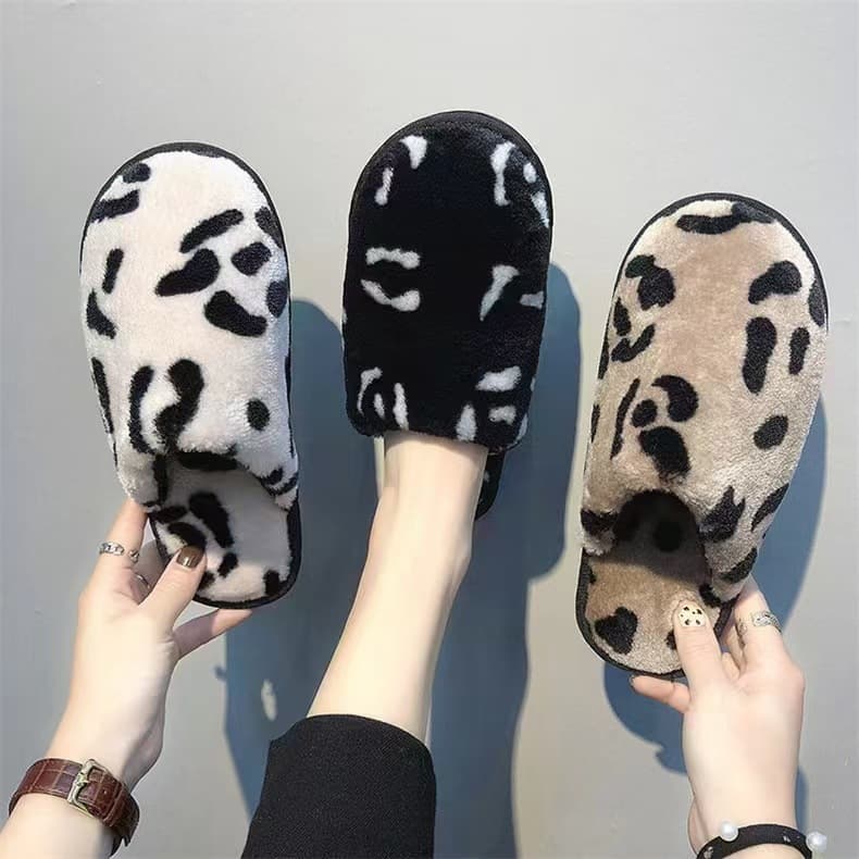 2025 Bestseller Autumn Winter Home Cotton Slippers Korean Style Leopard Print Warm Fashion Plush Soft Sole Couple Slippers